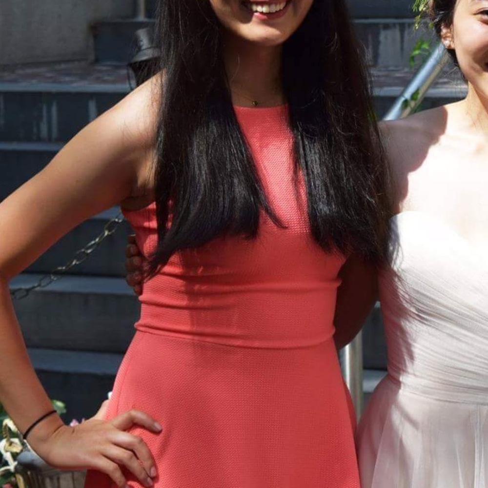 Coral pink halter style A-line dress